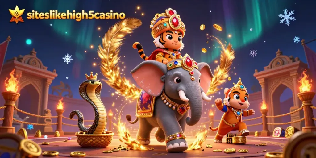 Engage with top sweepstakes at siteslikehigh5casino featuring vibrant 3D characters in a thrilling casino scene.