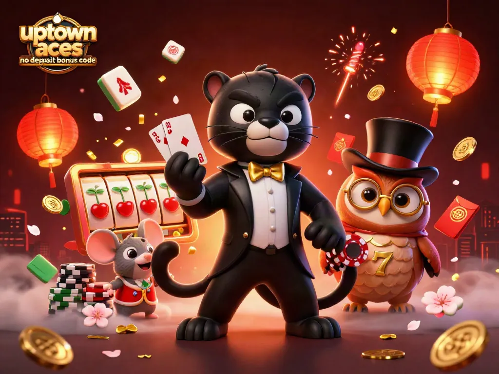 Experience the excitement of uptown aces no deposit bonus code with vibrant slot themes and characters in an engaging 3D scene.