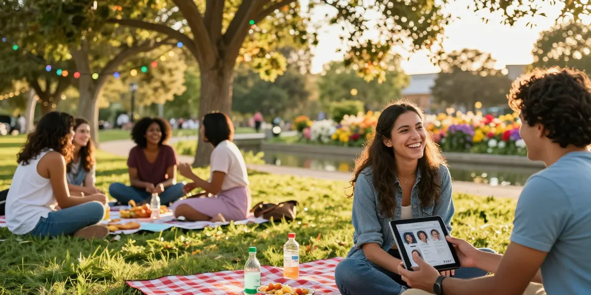 Engaging outdoor dating event scene highlighting singles connecting and enjoying meaningful moments.