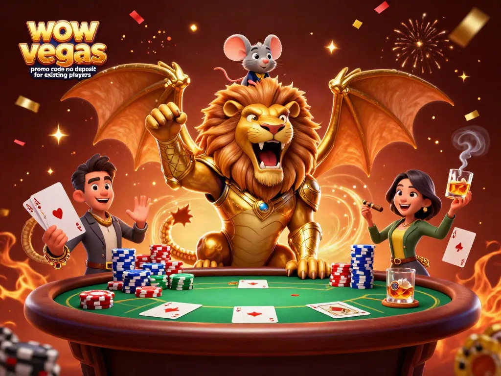Spin the reels and win with WOW Vegas promo code no deposit for existing players, showcasing vibrant casino elements.