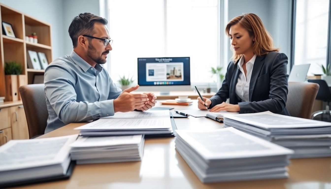 Engaging scene showcasing Title Insurance Services experts assisting clients with essential documents.