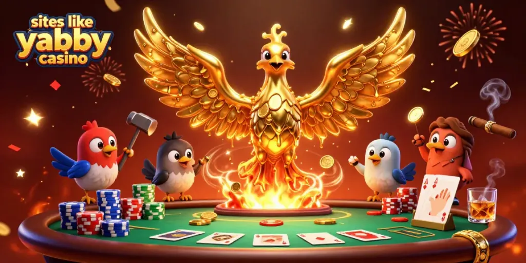 Play exciting games like sites like yabby casino with a golden phoenix and poker elements.