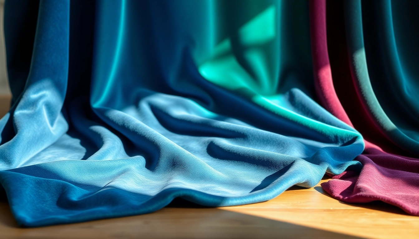 Bekijk velours de panne per meter, schitterende stof met glanzende textuur en rijke kleuren.