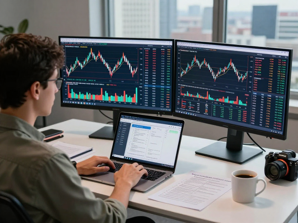 TradingView trader analyzing market data in a modern financial workspace.
