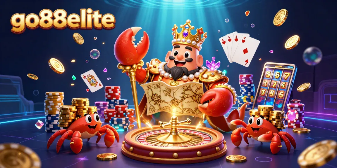 Win big at go88elite with the engaging golden crab emperor in a vibrant casino scene.