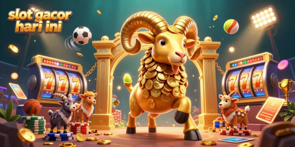Slot gacor hari ini menampilkan ilustrasi 3D kotak emas berwarna cerah yang memukau dengan harta yang melimpah.