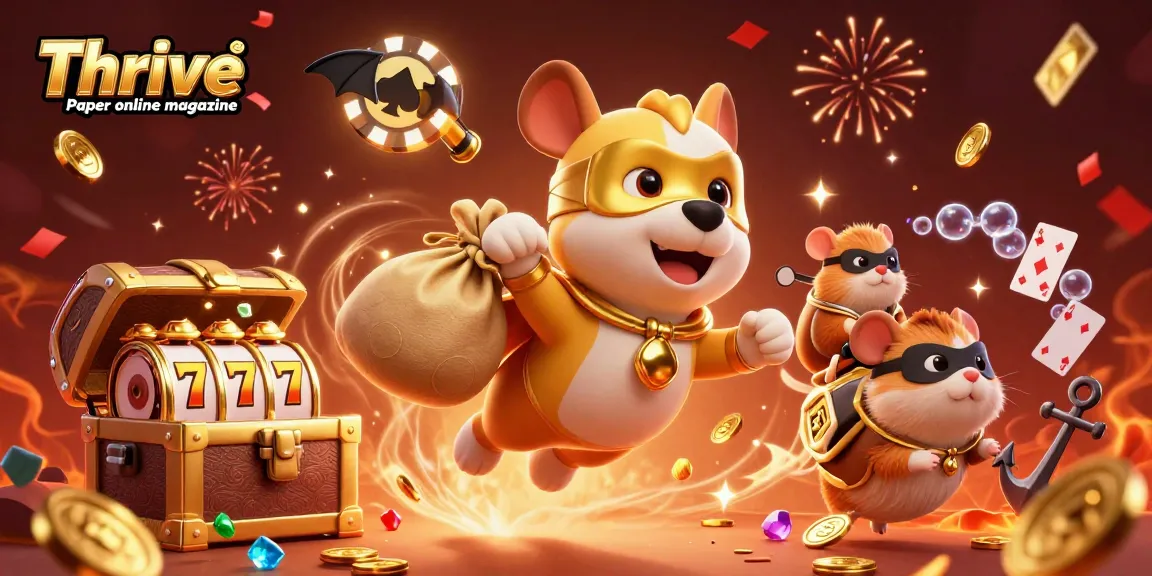 Thrive Paper online magazine presents a dynamic 3D casino scene with flying superhero dog and exciting gambling elements