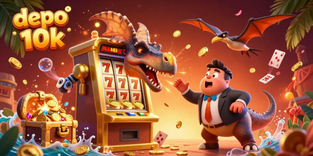 Experience the excitement of depo 10k with a pachycephalosaurus triggering jackpot coins at a slot machine.