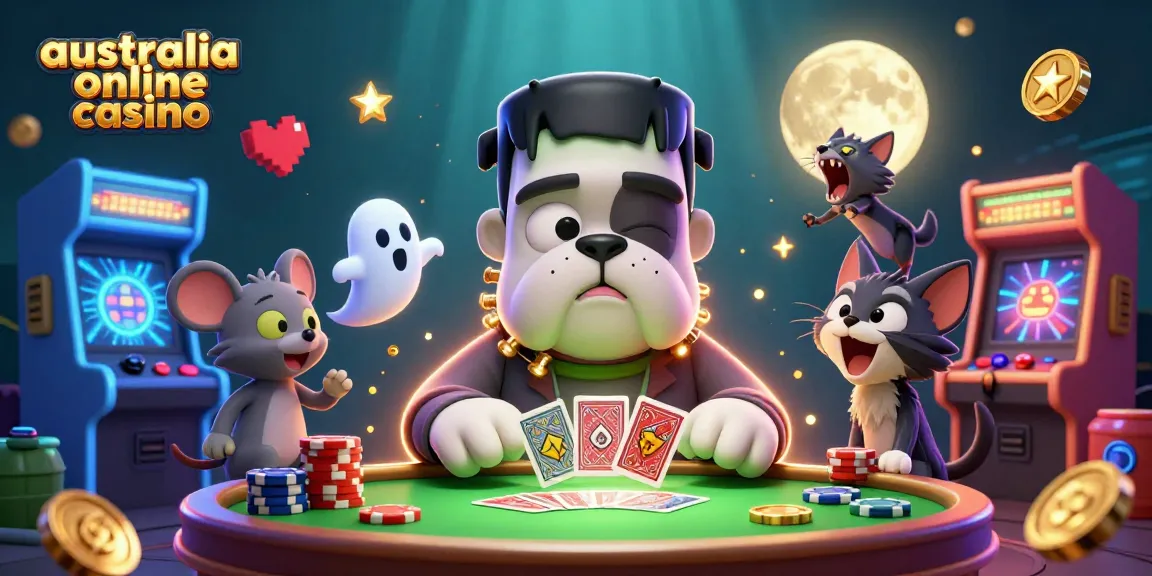 Play exciting games at australia online casino featuring a 3D bulldog and friends at a lively casino.