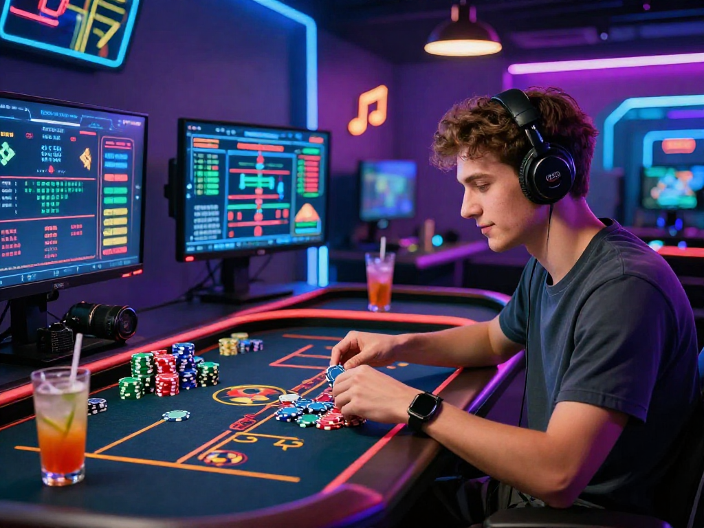 Experience the thrill of a crypto casino with vibrant games, engaging screens, and colorful chips.
