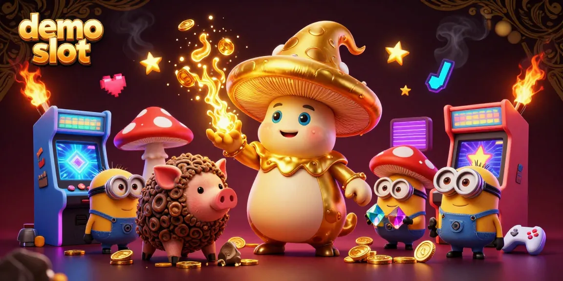 Engage with thrilling demo slot challenges featuring vibrant golden characters and arcade elements.