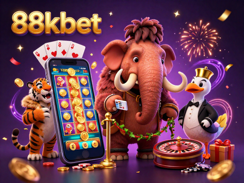 Experience thrilling gaming action with 88kbet’s vibrant slot games in a unique casino depiction.