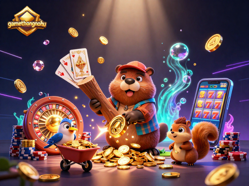 Experience gaming excitement with gamethuongnohu amid dazzling coins and vibrant characters.