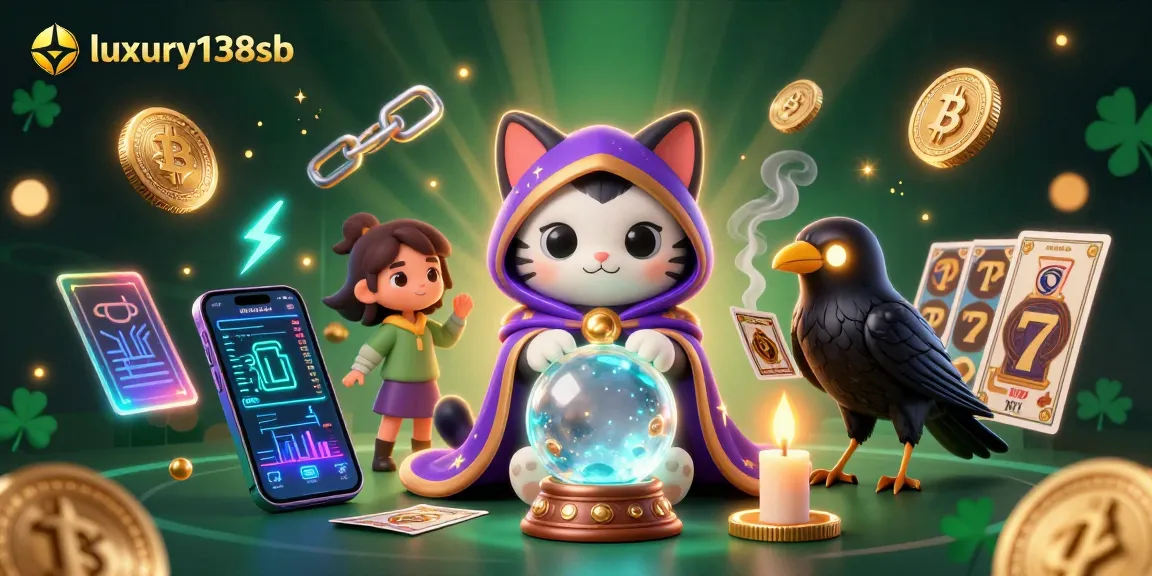 Engage with luxury138sb's casino magic featuring a fortune teller cat and dynamic crypto elements.