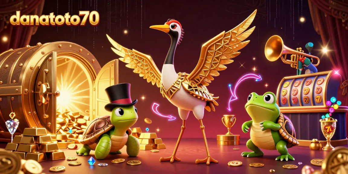 Experience the thrill of danatoto70 in a lively casino scene filled with vibrant slot reels and treasures.