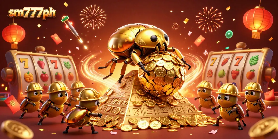 Engage with festive sm777ph excitement through a vibrant 3D casino scene packed with lively elements.