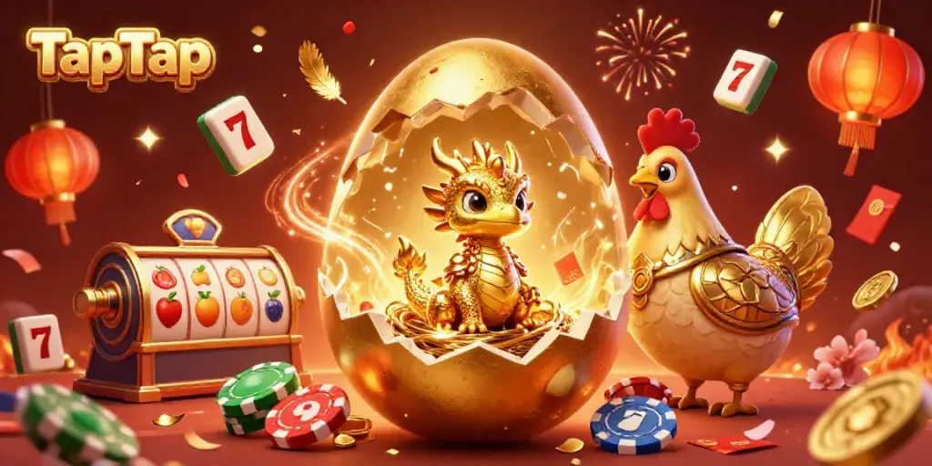 Experience the excitement of TapTap with a golden dragon on poker chips in a vibrant casino setting.
