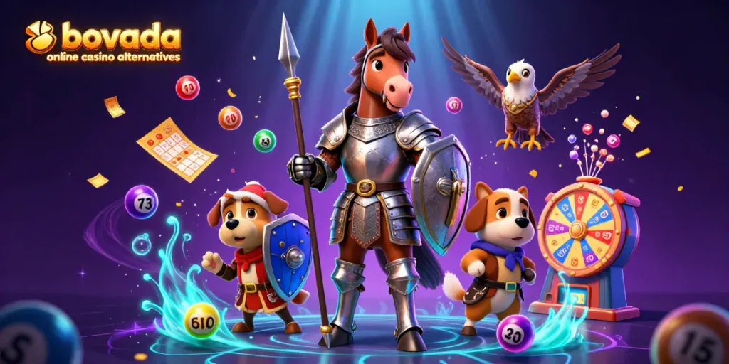 Bovada online casino alternatives: Experience lively action with colorful lottery elements and casino characters.