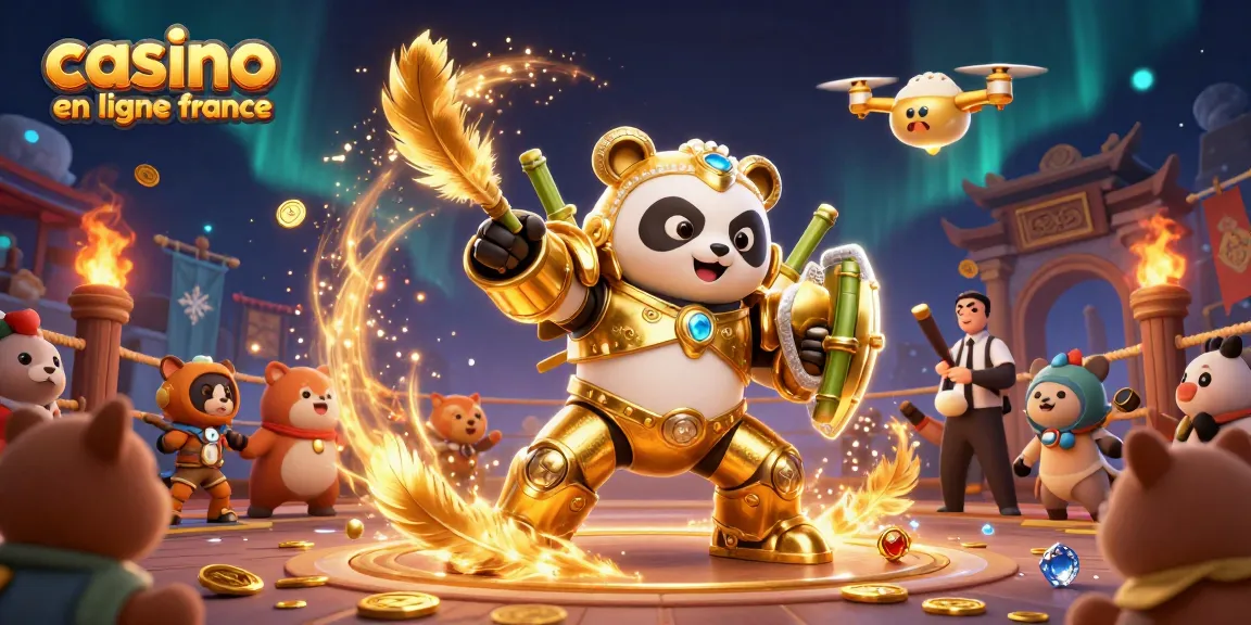 Accédez à un monde dynamique de casino en ligne France avec ce panda mécanisé et une foule enthousiaste.