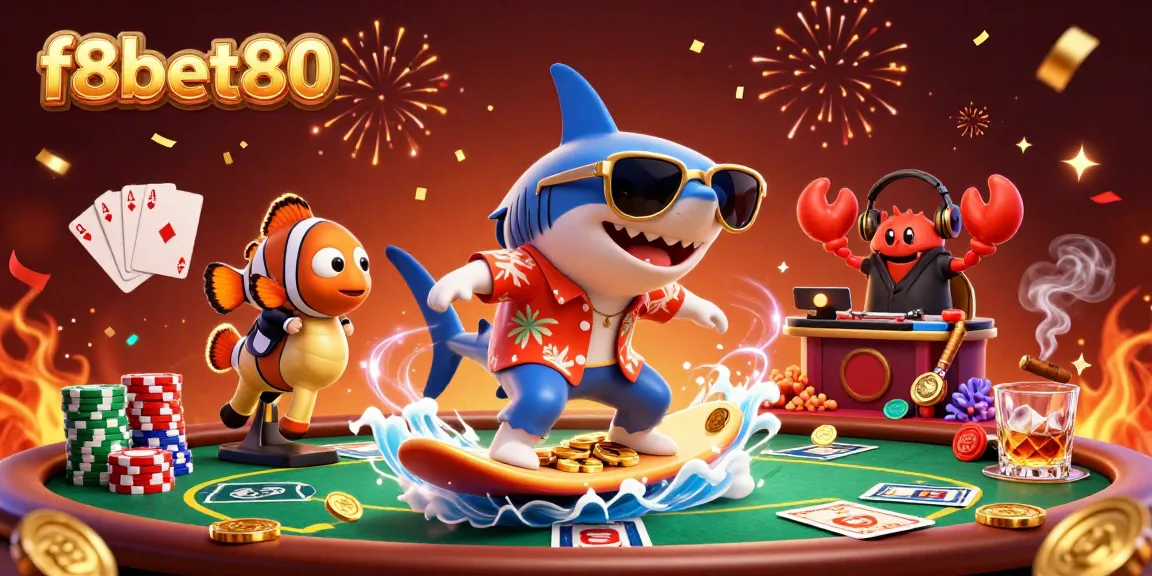 Experience the excitement of f8bet80 with vibrant characters and casino scenes illustrating thrilling gameplay.