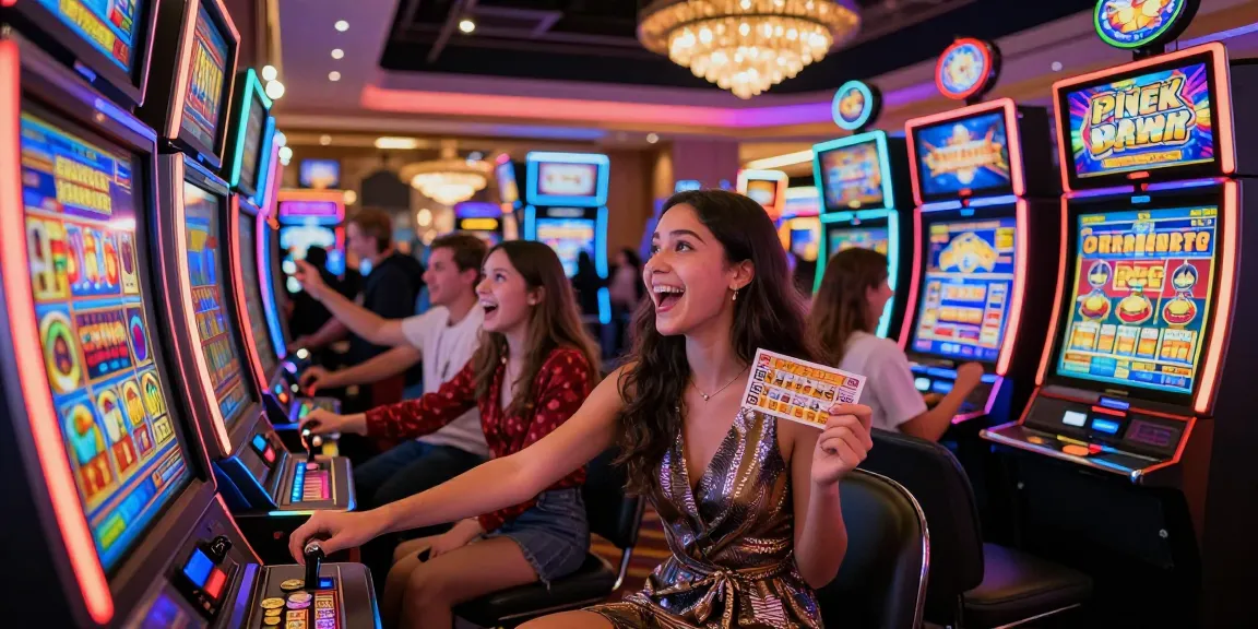 Players enthusiastically engaging with slot gacor machines in a lively casino atmosphere.