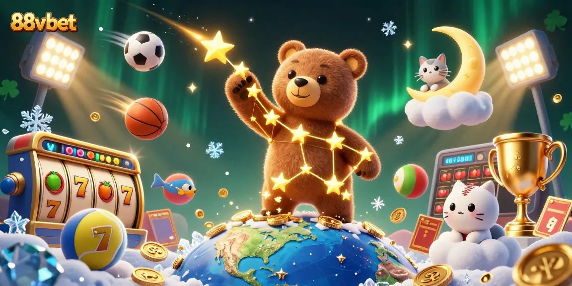 Engage in thrilling gameplay at 88vbet with a dynamic 3D casino scene of a constellation bear.
