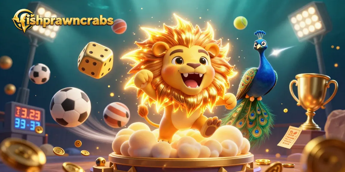 Experience the thrill of fishprawncrabs with a vibrant 3D illustration of a lion and dice in action!