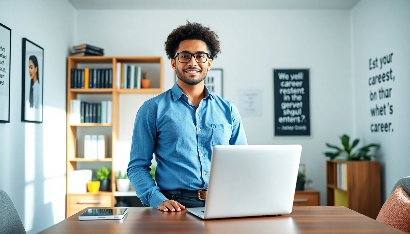 Discovering the ideal career in a cozy, professional office setting with assessment tools.