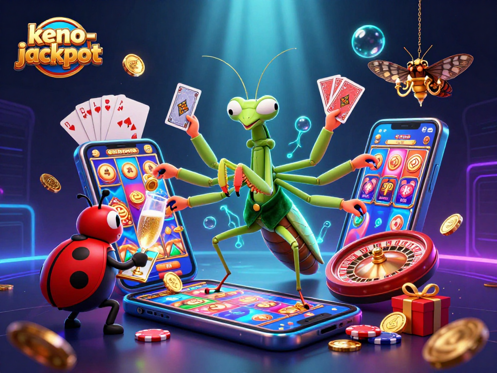 Engage in thrilling Keno-jackpot gameplay with a vibrant, dynamic casino scene.