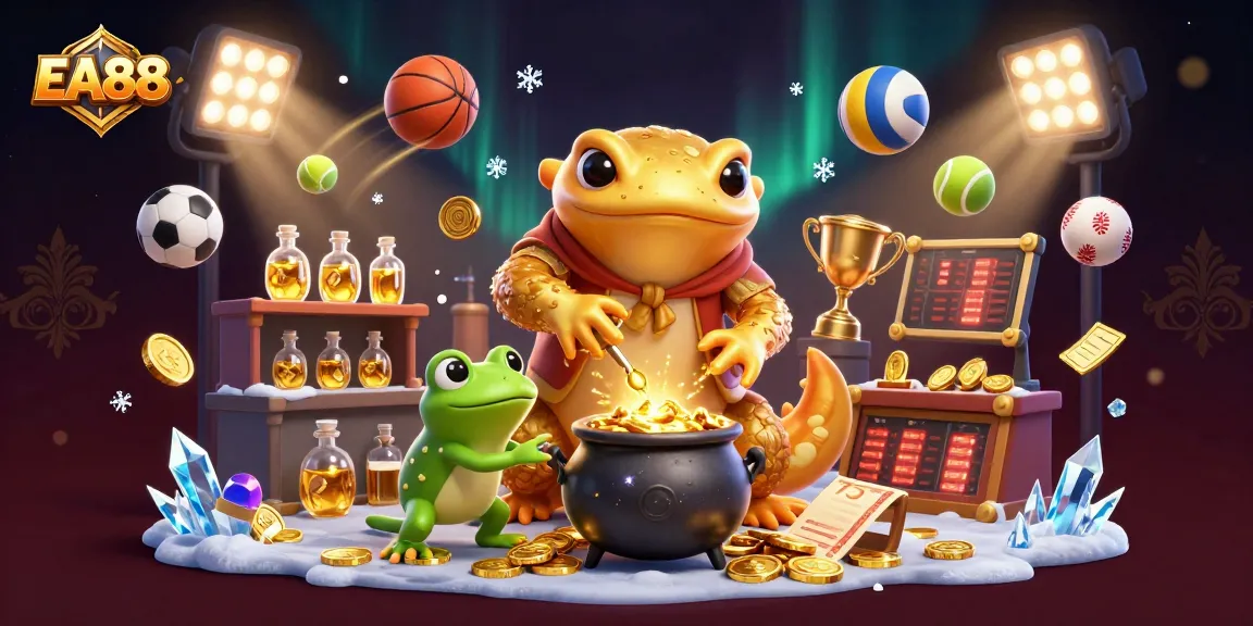 EA88 sports betting illustrated with a golden salamander alchemist transmuting coins in a vibrant, detailed scene.