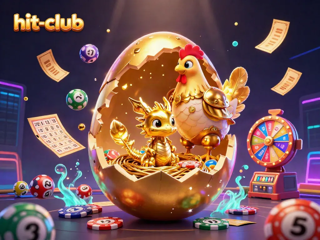 Experience the excitement of hit-club with a stunning golden dragon and vibrant lottery elements.