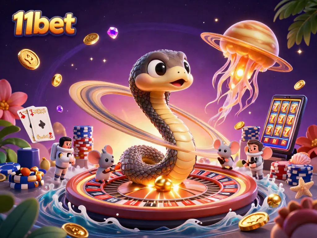Experience the thrill of slots with 11bet as astronaut mice bet on a cosmic roulette.