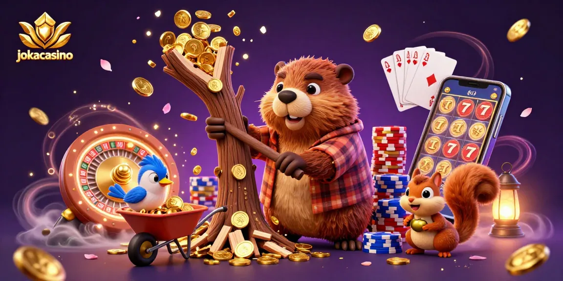Experience the excitement at jokacasino with a vibrant scene of cartoon characters in a rich gambling environment.