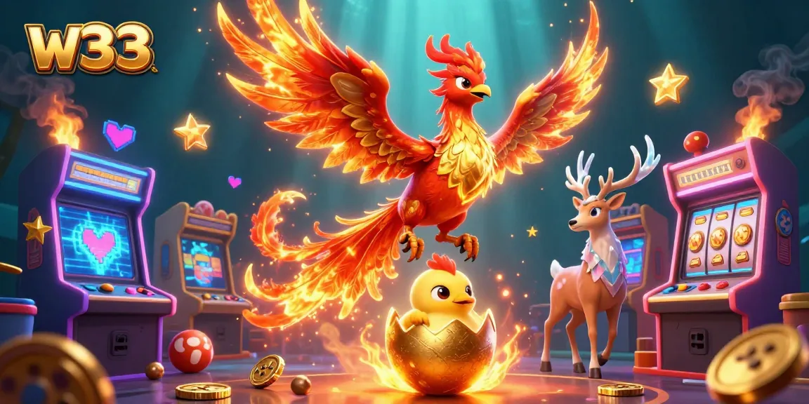 Engage in thrilling w33 pokies experience with vivid phoenix at a colorful casino setup.