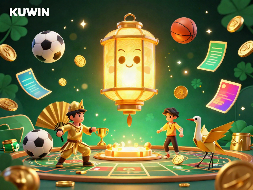 Experience the thrilling KUWIN gaming environment with dynamic sports and casino elements.