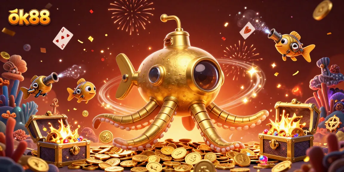 Win big with the vibrant ok88 casino, featuring a kraken submarine and treasure-filled games.