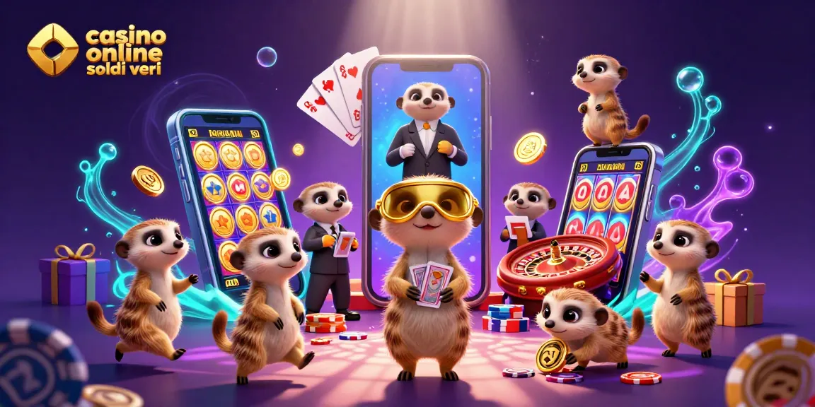 Gioca nel casinò online con soldi veri con un gruppo di suricati in un'illustrazione 3D divertente.