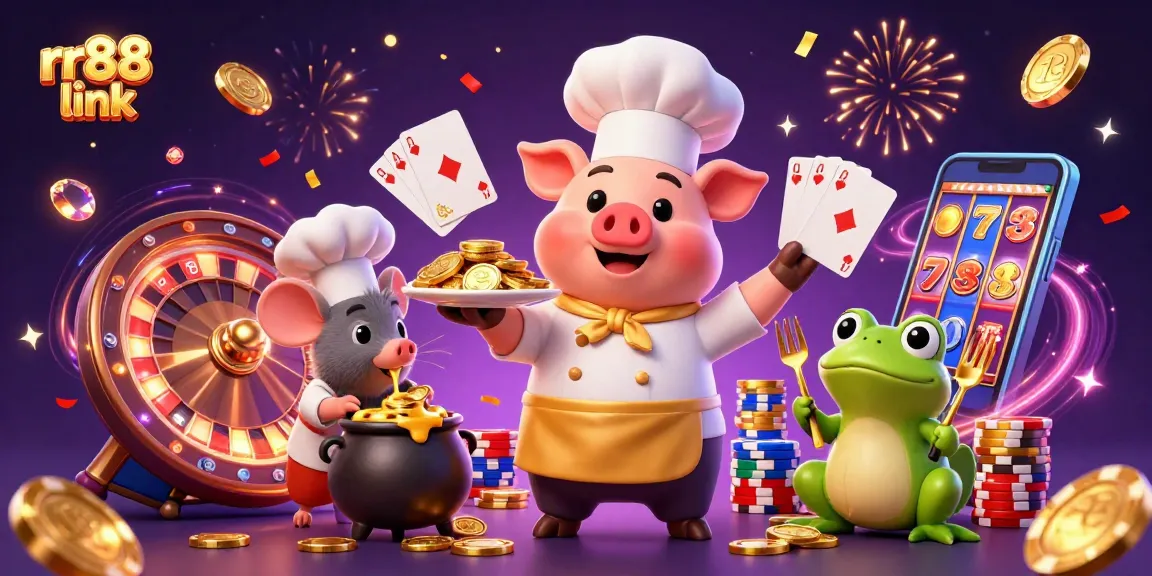 Spin the reels and enjoy the excitement at rr88 link with a cartoon chef, gold coins, and games.