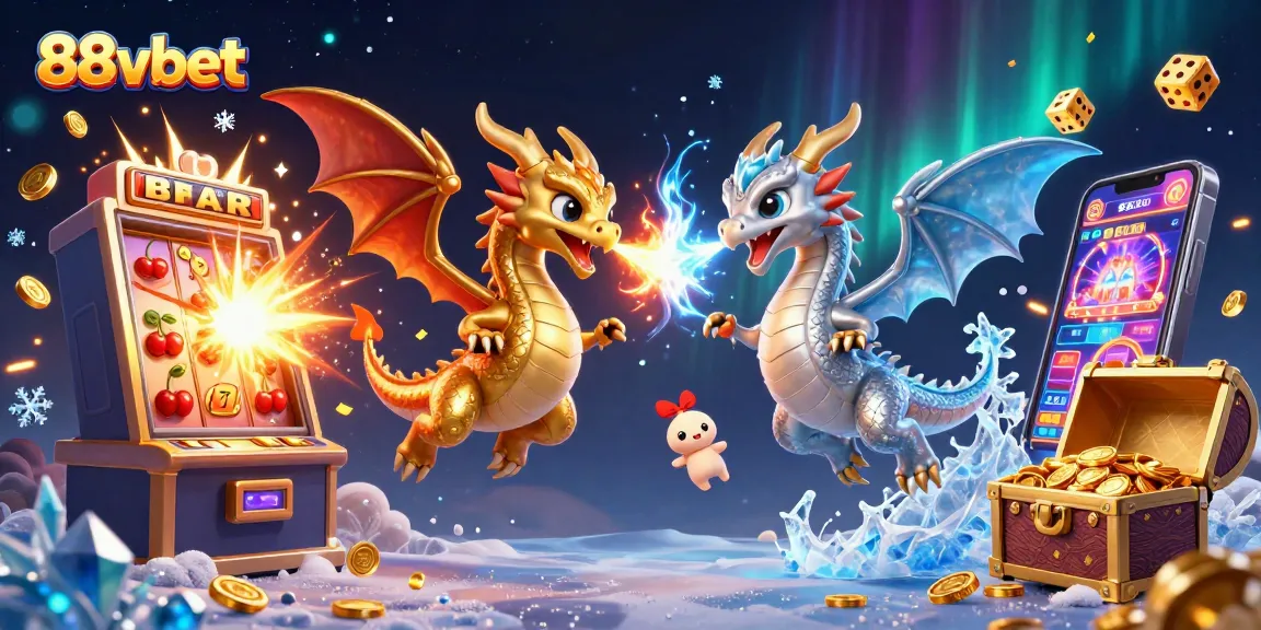 Win big with 88vbet in an action-packed scene featuring dragons and exciting casino games.