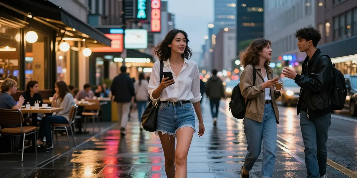 Hình ảnh gái gọi tại đường phố sôi động, ánh đèn neon sáng rực.