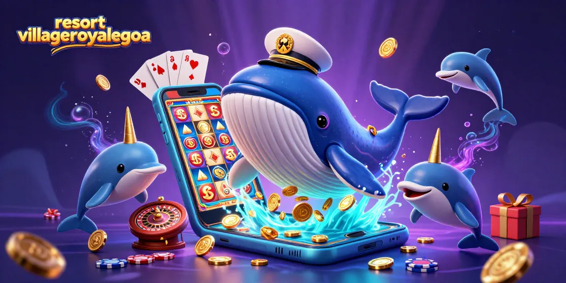 Experience top-tier gaming excitement with resortvillageroyalegoa featuring playful dolphins and a captain whale.