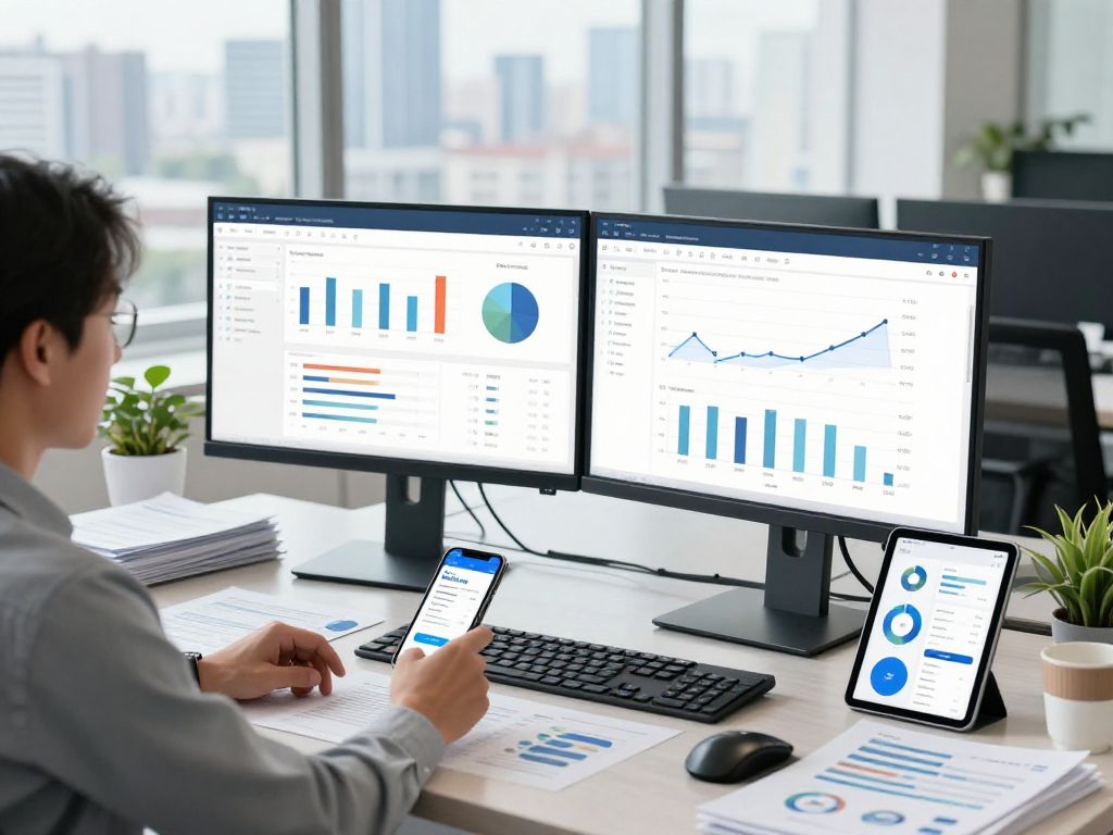 Buy iOS installs analytics review in a modern office setting showing app performance.