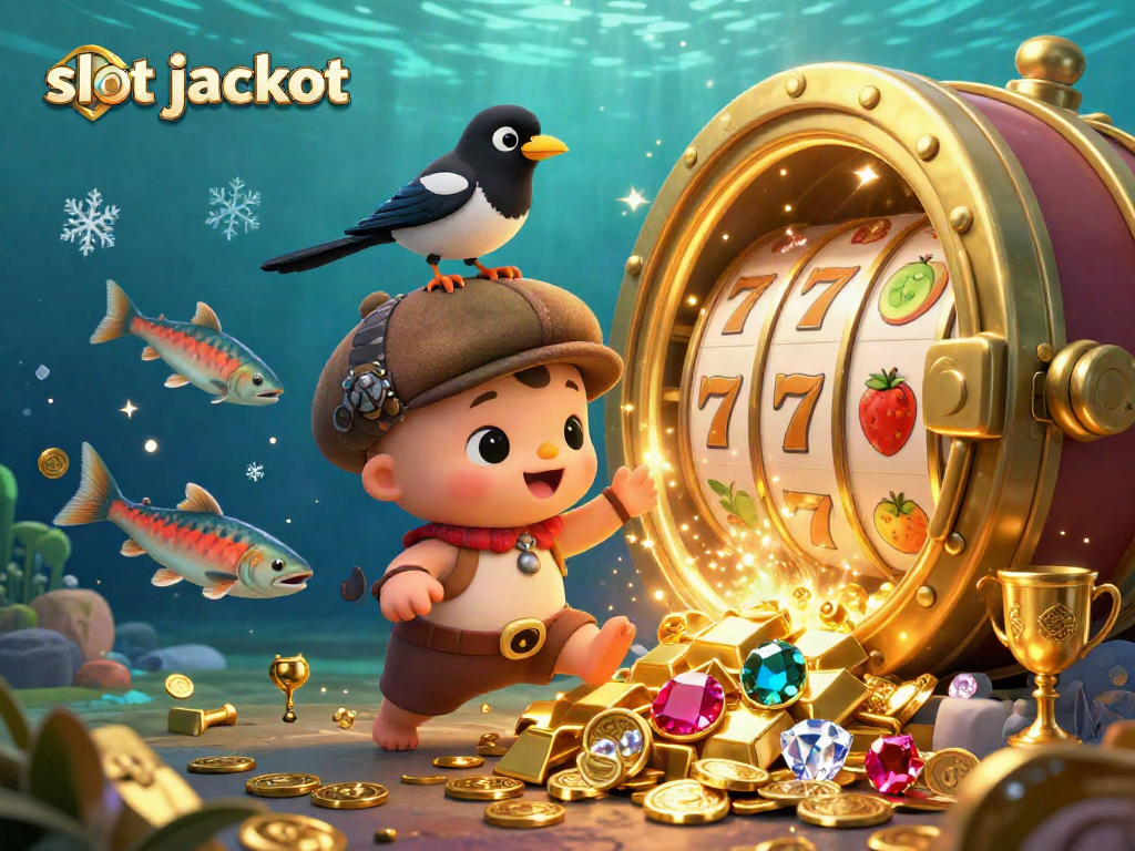 Engage with slot jackpot thrills as baby Nessie and friends uncover treasures in a vibrant 3D casino scene.