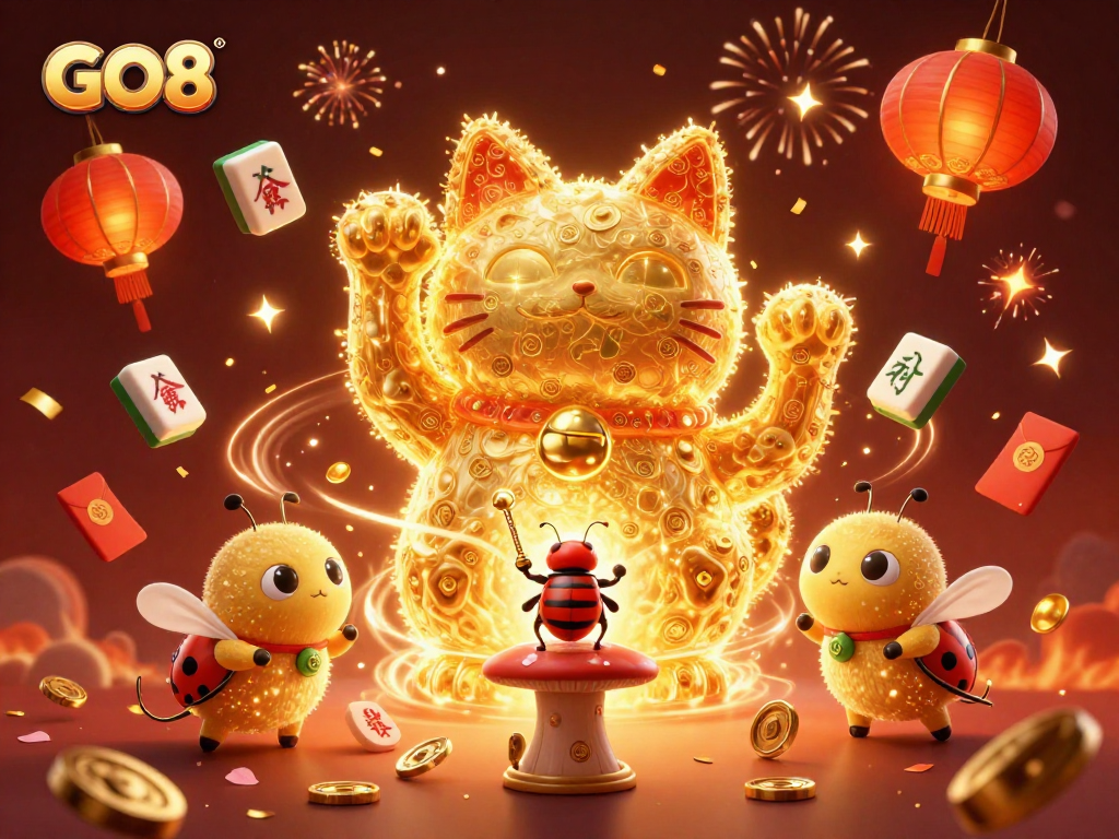 Engage with GO8’s dynamic casino charm featuring lucky cat embodying fortune.