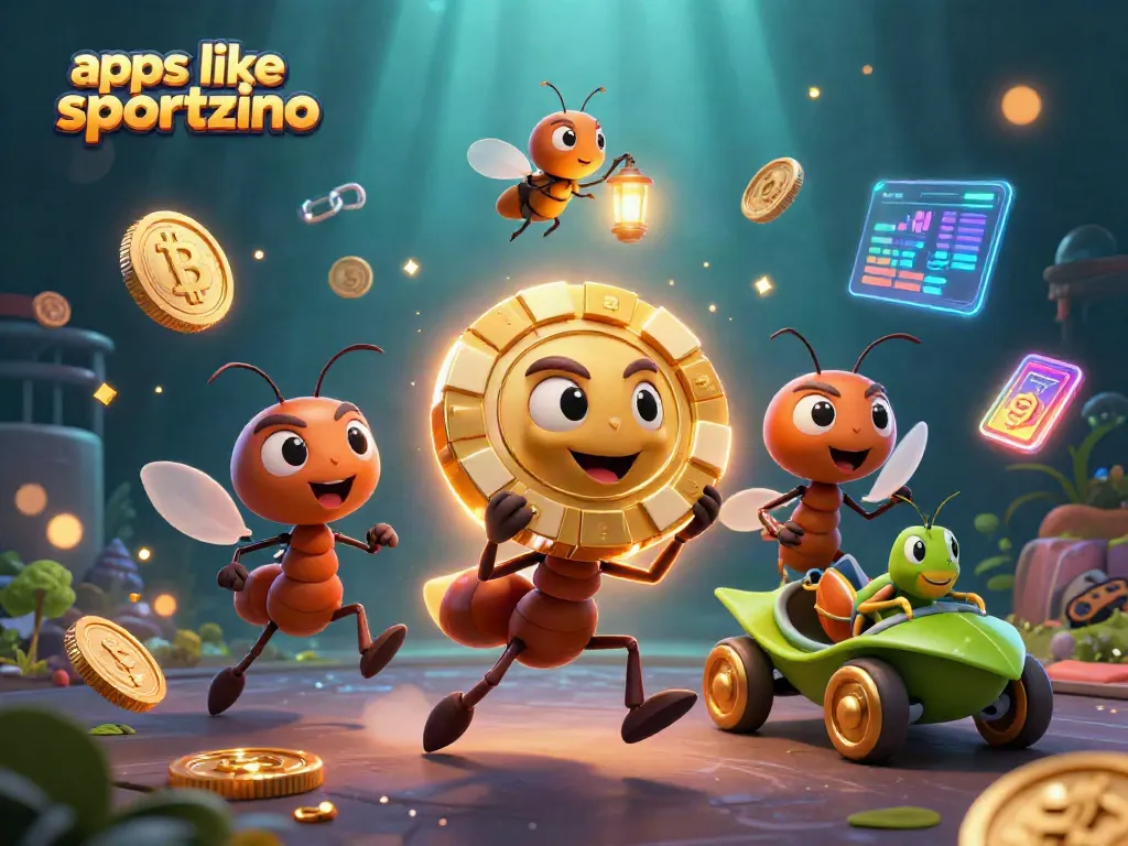 Engage with apps like sportzino in a vibrant 3D scene featuring energetic characters and glowing gaming elements.