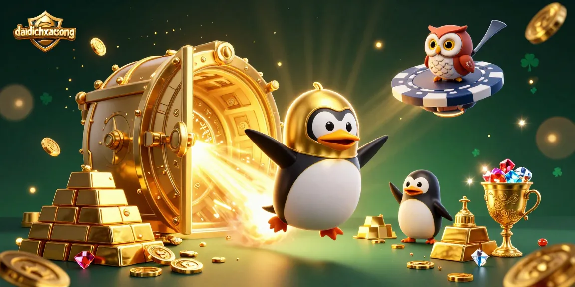 Experience daidichxacsong's thrilling journey with a rocket-powered penguin amidst a vibrant casino atmosphere.