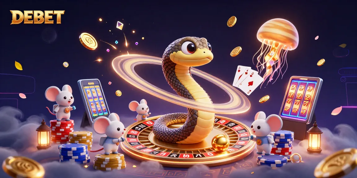 Engage with DEBET in this vibrant 3D illustration of a cosmic casino scene showcasing a unique roulette experience.