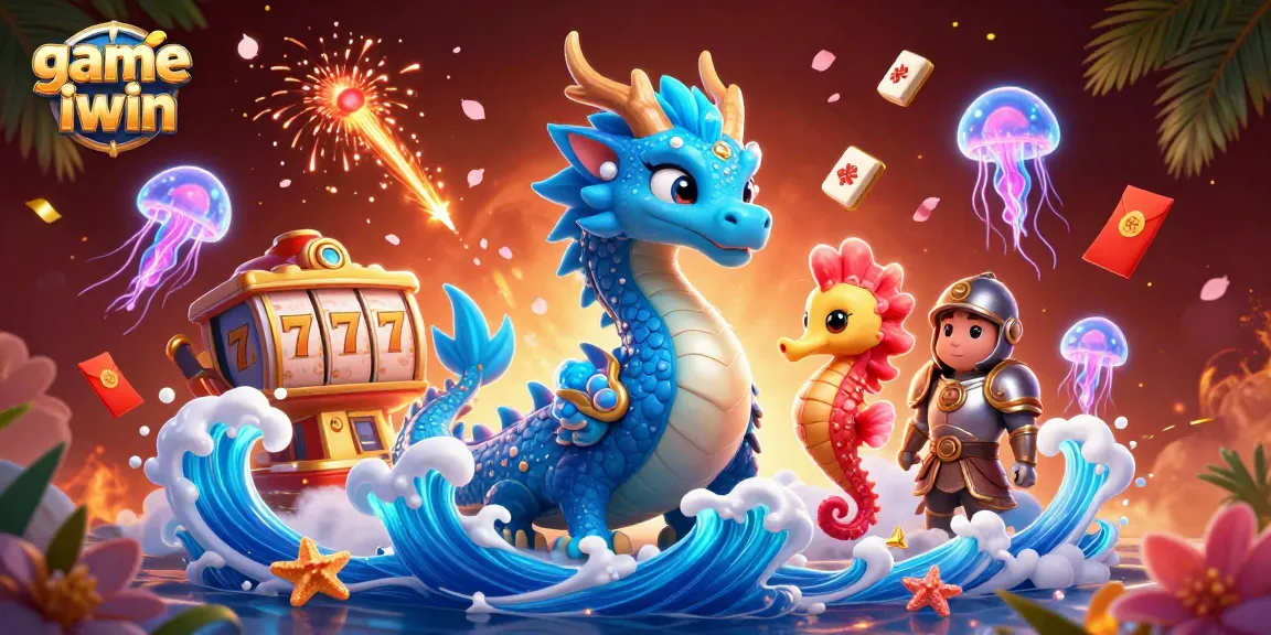 Engage with the exciting game iwin featuring a dragon and knights amid vibrant slot reels and confetti.