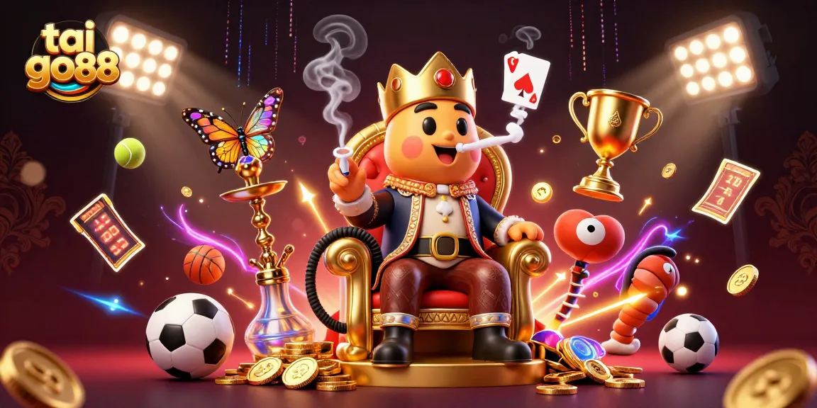 Engage with tai go88's vibrant casino illustration, showcasing a whimsical caterpillar master amidst sporting elements.