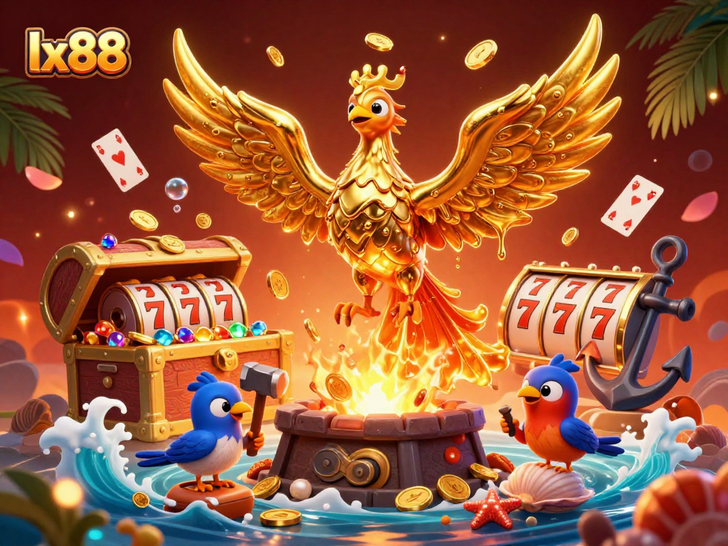 Experience thrilling gameplay at lx88 with a golden phoenix and dynamic casino elements.